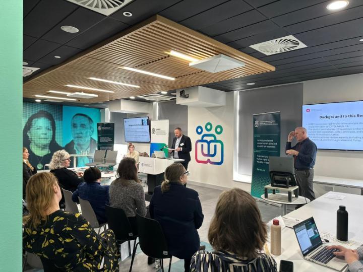 Dr Charles O’Mahony presenting the findings of the research at the launch.  With Professor Anna Lawson from the University of Leeds who launched he report.